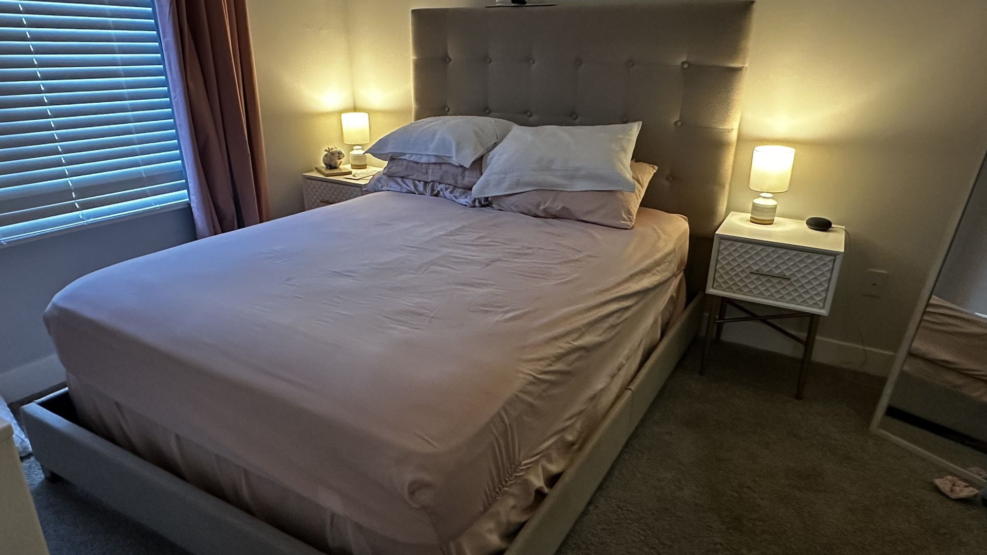 Bed, Mattress, Night Tables And Dresser
