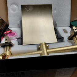 Sumerain Wall Mount Waterfall Style Roman Bathtub Faucet In Brushed Gold 