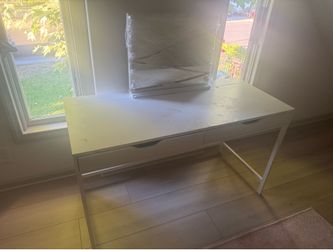 White desk with light stand