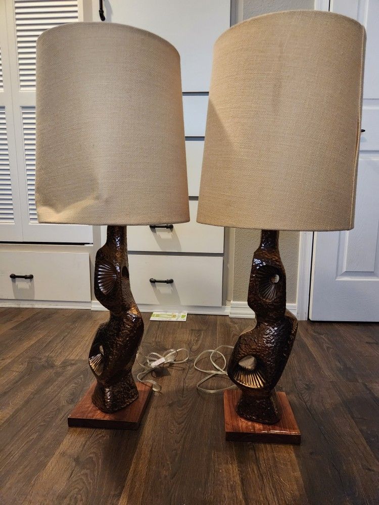 RARE Pair Of Vintage Tall Jonathan Adler Brutalist Reform Table Lamps