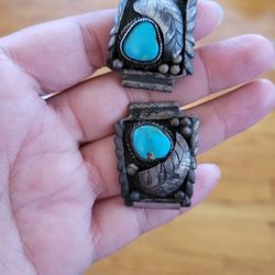 Navajo silver watch band end with Turquoise.