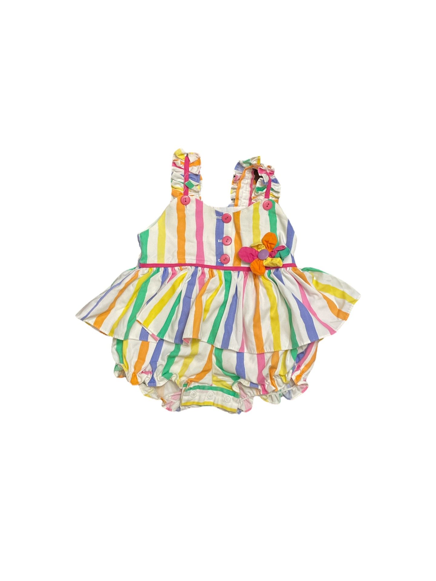Vintage / Retro Girls 12 Months Fun Colorful One Piece Ruffles Appliqué