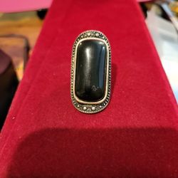 Stainless Steel Metal Faux Black Onyx 5.5 Size Ring F8
