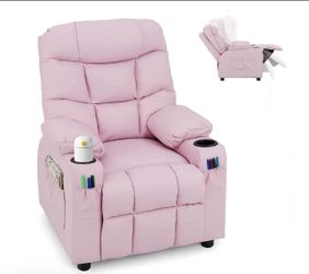 Sillón reclinable rosado para niños con portavasos – Nuevo