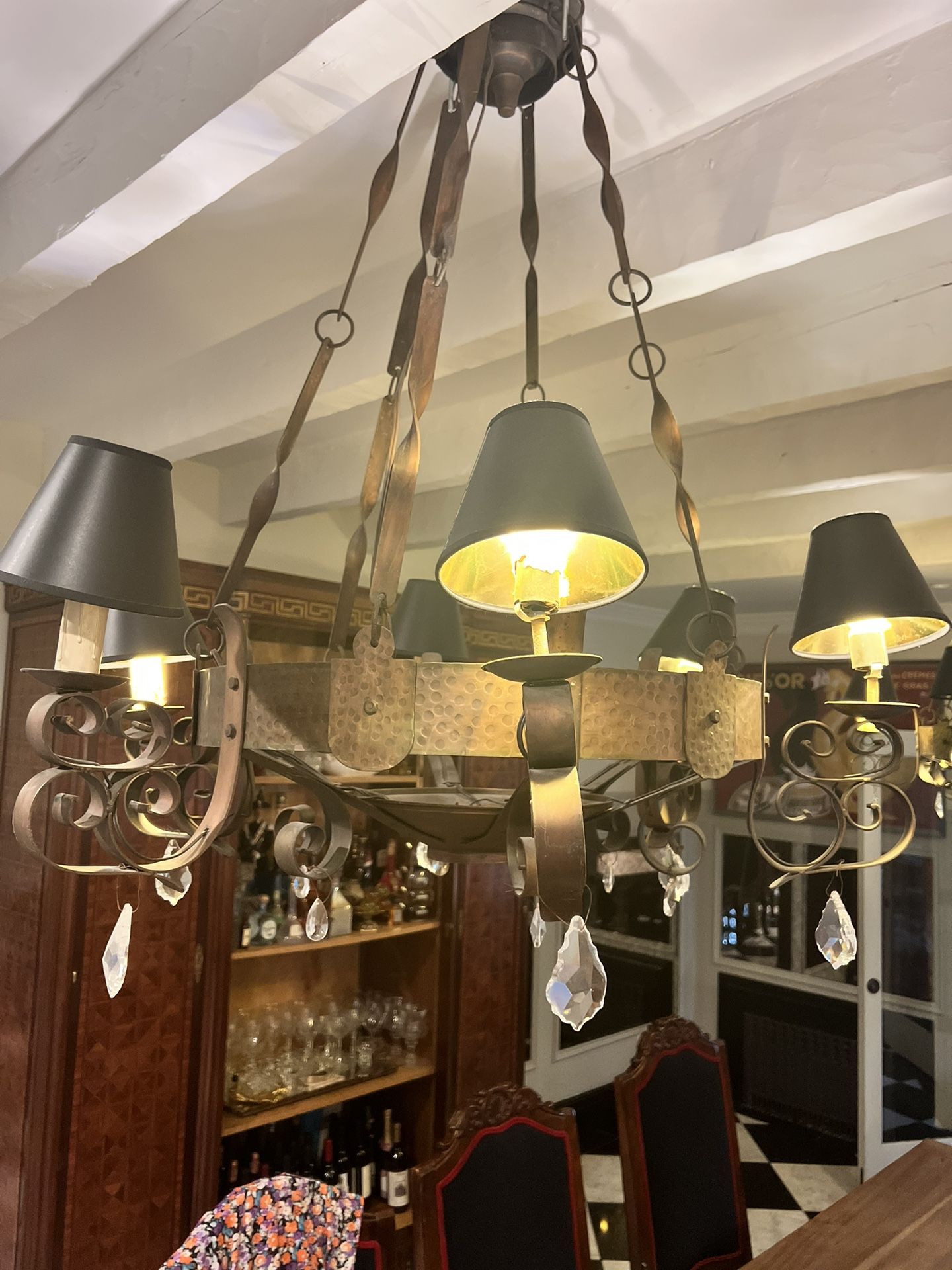 Two Exquisite Hammered Copper Chandeliers