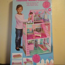 Just Dreamz Traditional Wooden Dollhouse - 1 Set Pink / Multi