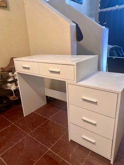 White Desk with Drawer Unit Set