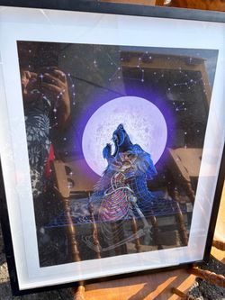 Nychos Howl at the Moon  Wolf Surrealism Contemporary signed ltd Ed framed