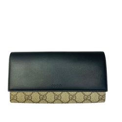 Gucci GG Canvas Leather Long Wallet Black/Beige (410100)