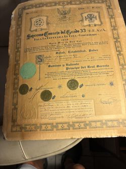 Masonic 33rddegree certificate from Cuba 1947