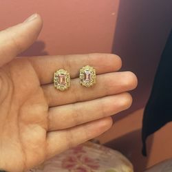 Yellow Gold Plated baby Pink  Stud Earring