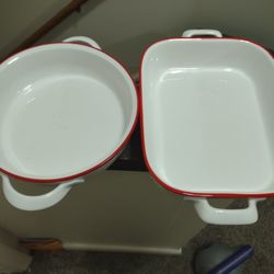 American Atelier Set Of Two Porcelain Round And Rectangular Casserole Dishes