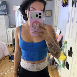 LA Hearts Blue Ribbed Cropped Tank