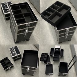 🎊 1 CAMORSA 4-in-1 Professional Makeup Train Cases Large Storage Cosmetic Case, BLACK... Value $110