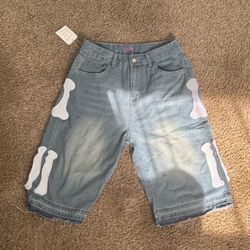 Summer retro skeleton denim black shorts