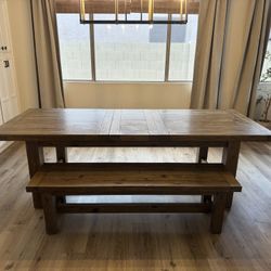 Large Wooden Dining Table w/bench