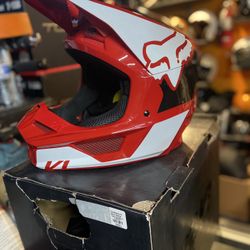 New Fox White And Red Dot Off Road Dirt Bike Motorcycle Helmet $190