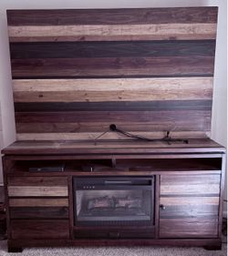 Rustic Wood TV Stand with Electric Fireplace