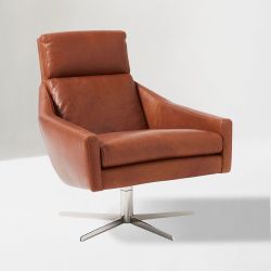 West Elm Brown Leather Swivel Chair