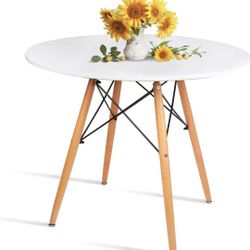 31.5 Inch Small Round Dining Table for 4 People Kitchen Home Modern Leisure Wood Legs Table White