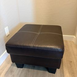 Black Leather Ottoman / Footstool (Great Condition)