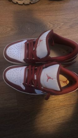 Red and white Jordans
