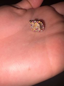 14K pink Virgin Mary earrings