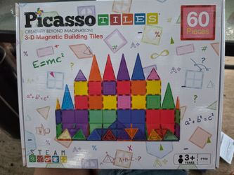 PicassoTiles 60-Piece Magnetic Building Tiles Set – STEM Toy – New