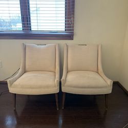 Adorable Mid-century Modern Beige Slipper Chairs