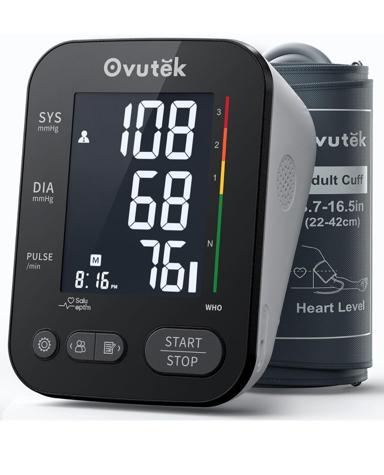 Digital Blood Pressure Monitor W/Backlit Upper Arm Machine, Adjustable LRG Cuff