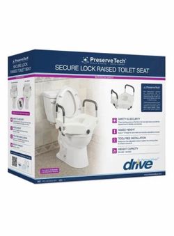 Brand New PreserveTech Secure Lock Raised Toilet Seat with Arms - Never Used