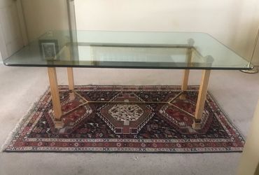 Vintage Mid Century Hollywood Regency GLAM MCM Wood Brass Glass Bernhardt Large Dining Table
