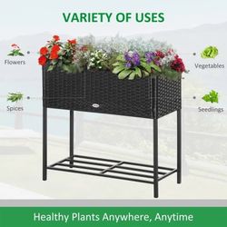Rattan Wicker Raised Flower, Garden Bed