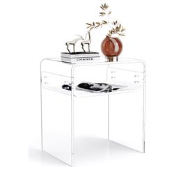 Clear Acrylic End Table 2-Tier Bedside nightstand for Living Room Bedroom Home Decor (Clear)
