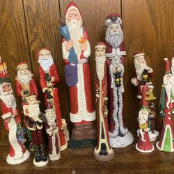 12 Vintage Skinny/Pencil (Resin,Ceramic,Wooden) Santa Christmas Figurines/Decorations