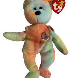 Rare TY Beanie Baby Peace Bear 1996 Retired Multicolor 8" Plush