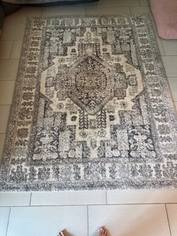Persian-Style Area Rug Gray and Cream