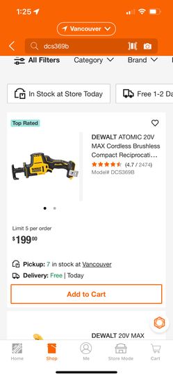 DEWALT ATOMIC 20V MAX Cordless Brushless Compact Reciprocating Saw (Tool Only)