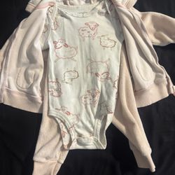Carter’s Baby Girl 3-Piece Outfit Set – 6M – Pink Sheep Bodysuit + Hoodie + Pants 