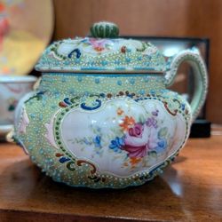 Antique Nippon Sugar Bowl Hand Painted Heavy Raised Enamel 