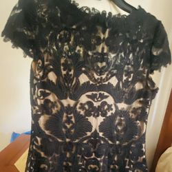 Tadashi Shoji Black Beige Corded Lace & Crepe Sheath Dress Size 8 