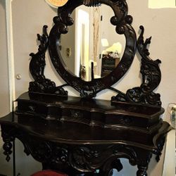 Vintage handcarved Vanity With Stool