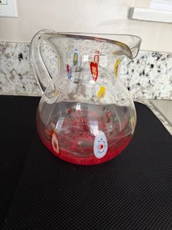 Beautiful Millefiori Murano Style Art Glass Pitcher