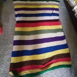 Rainbow Multicolor Knitted Blanket Vintage Hippie 70s