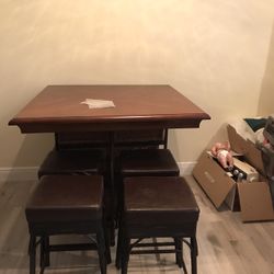 Solid Wood With Metal Frame Counter height Table With 4 Stools