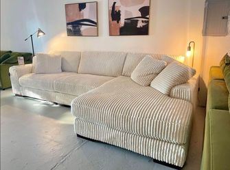 Lindyn Ivory Cream Corduroy Sectional Couch W Chaise Color Options Fast Delivery Only $39 Down Payment 👉 PLEASE ASK FOR JON GREEN WHEN YOU ARRIVE!