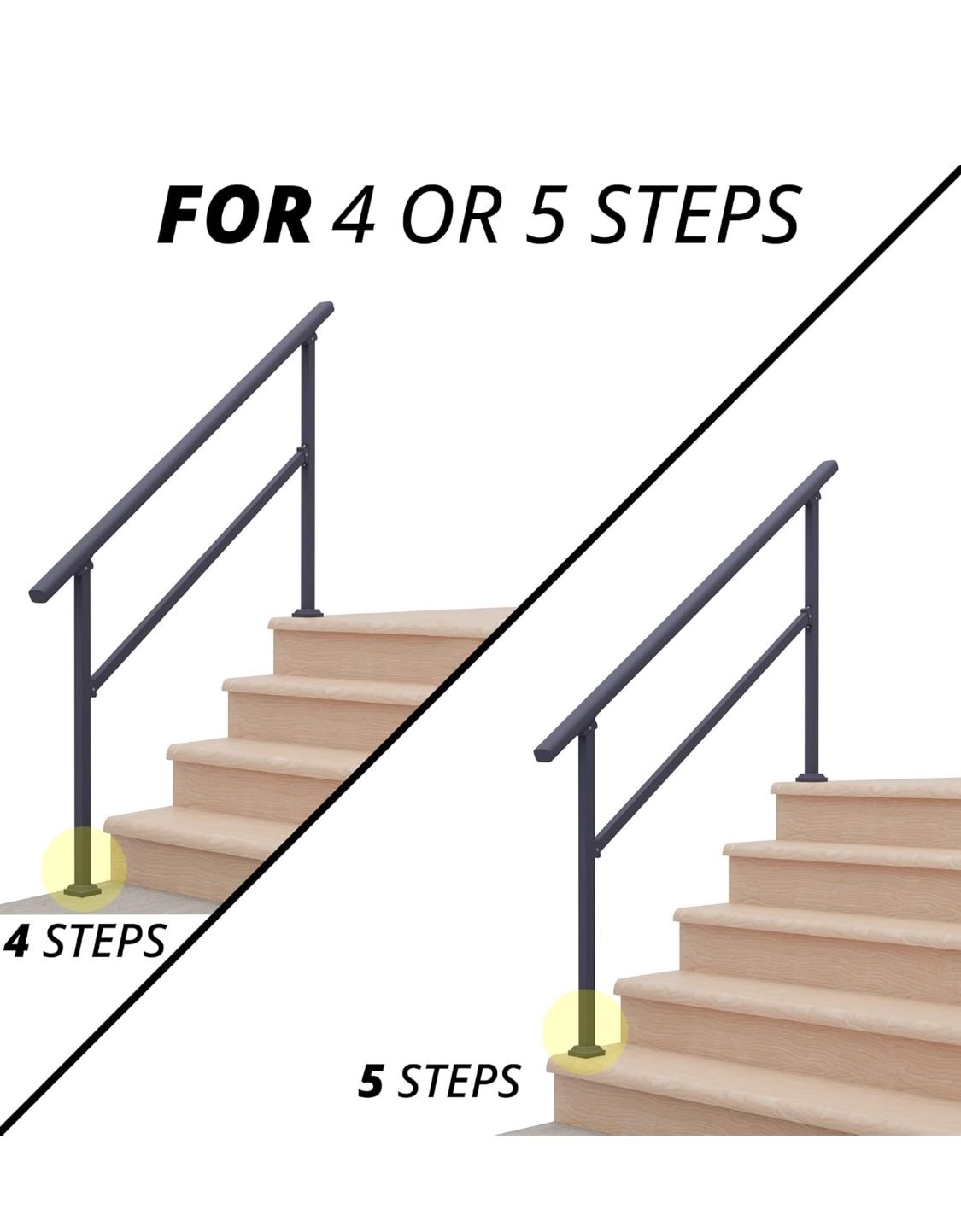 CHR Fence & Rail Hand Rails for Outdoor Steps, 5 Step Handrail & Indoor Stair Railing Kit, Railings for Outdoor Steps and Hand Rails for Seniors for P