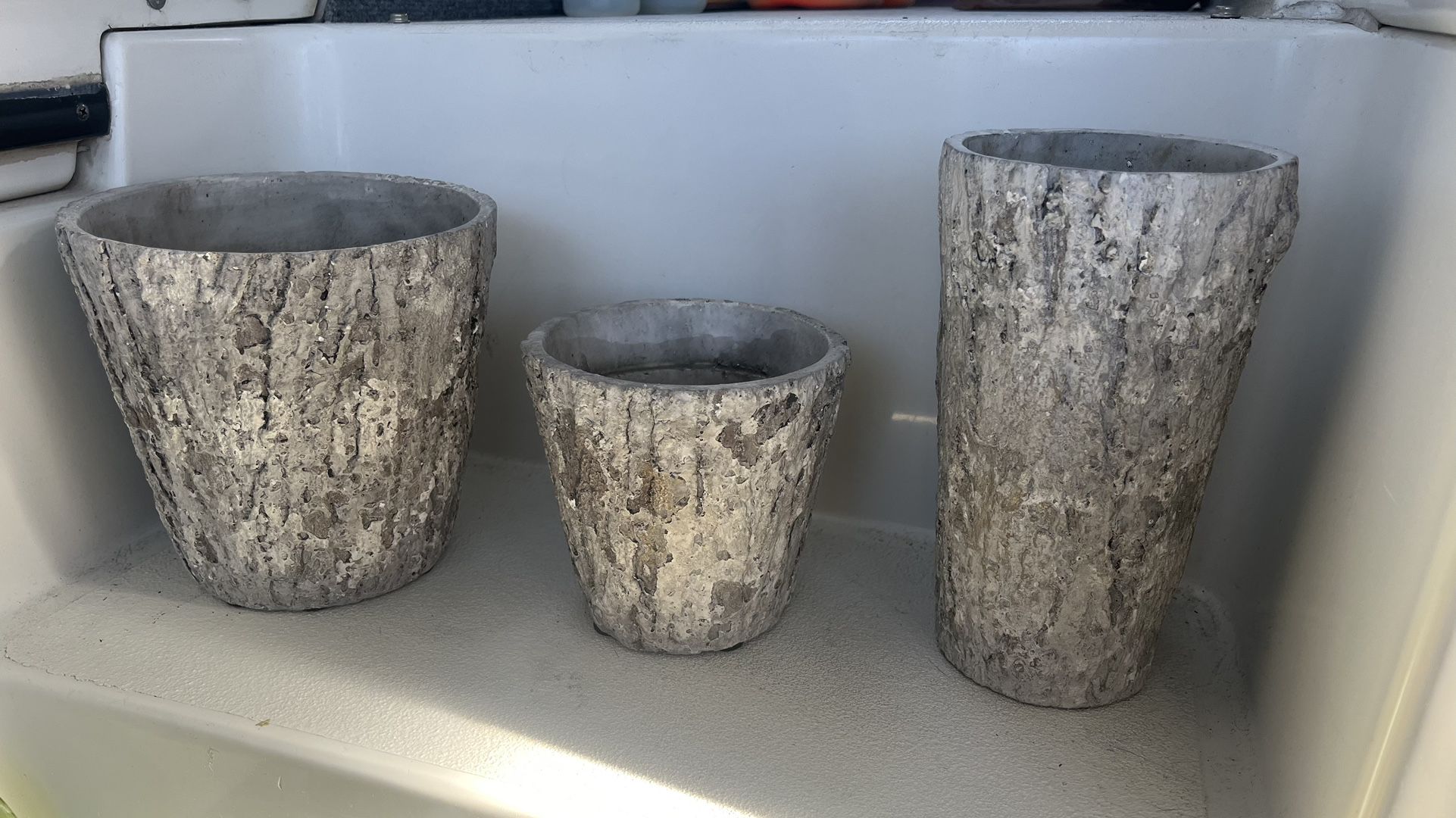 set 3 cement decorative plant pots planters vase weathered oak