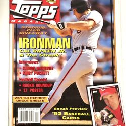 Topps Magazine Fall 1991 Collector's Edition #8, featuring the Baltimore Orioles legend Cal Ripken Jr.. The magazine cover prominently advertises "FR