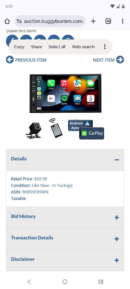 Lot # RO9271: Naifay Double Din Car Stereo Compatible with Apple Carplay and Android Auto 7 inch HD Touchscreen Car Radio Car Audio Receivers Bluetoot